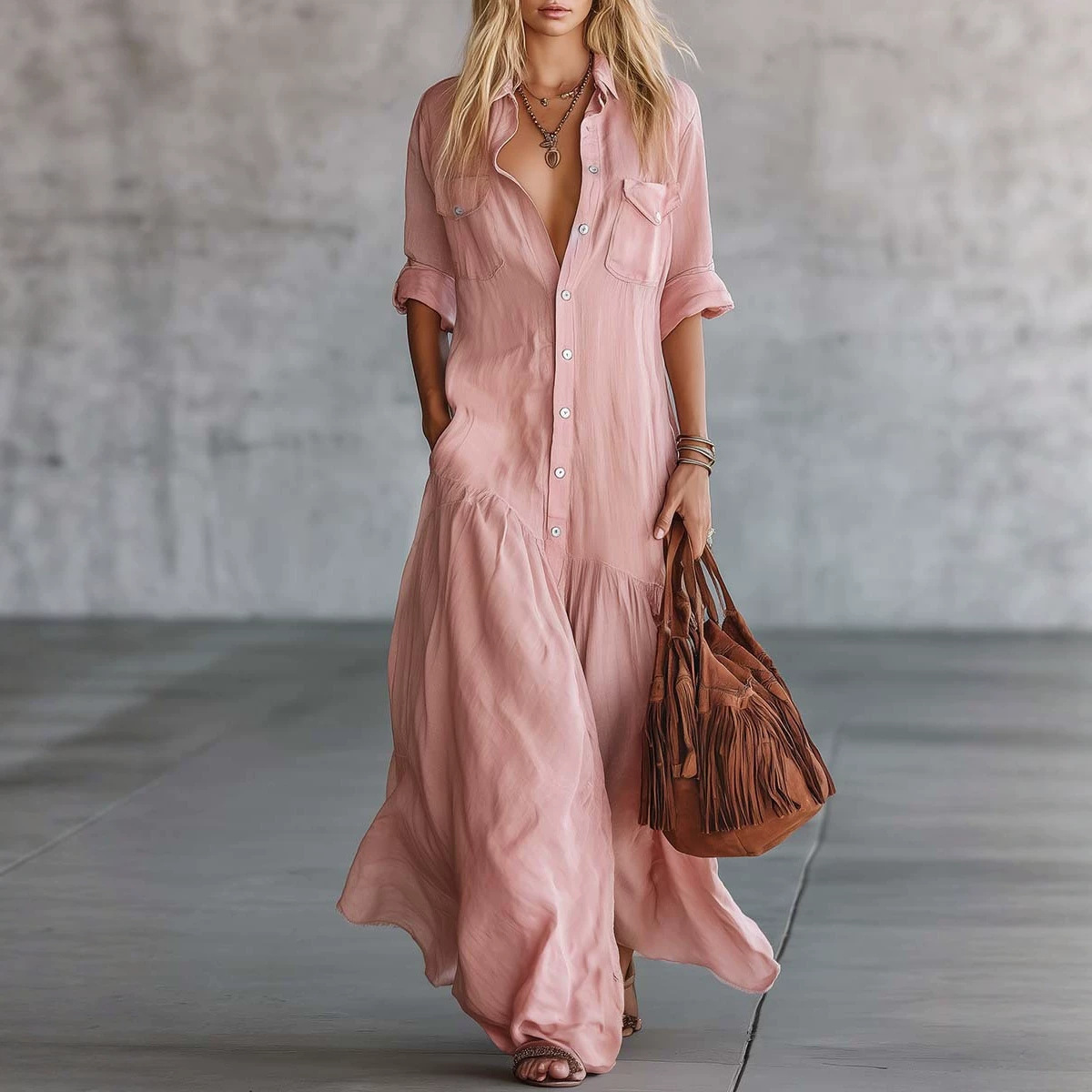 Casual Loose Linen Shirt Dress - 2026 Dames Zomer Katoen-Linnen Maxi Shirtjurk