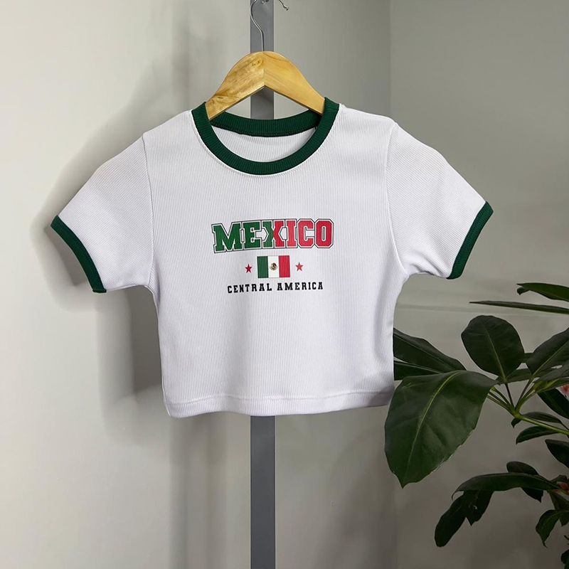 Y2K Graphic Baby Tee Crop - Mexico Fairycore Slanke T-shirts Sexy Y2K