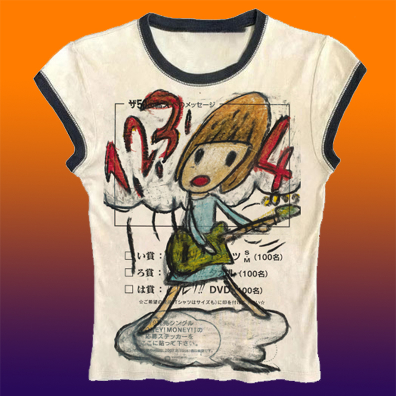 Y2K Graphic Baby Tee Crop - Y2K Koreaanse populaire kleding Emo zomer