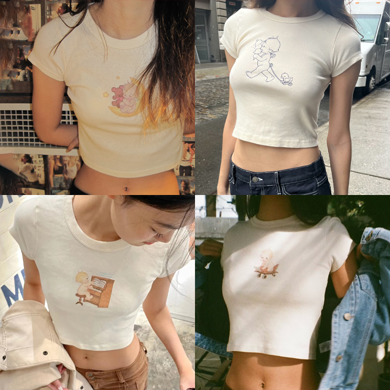 Y2K Graphic Baby Tee Crop - Angel Baby Grafische Slanke T-Shirts Vrouwen
