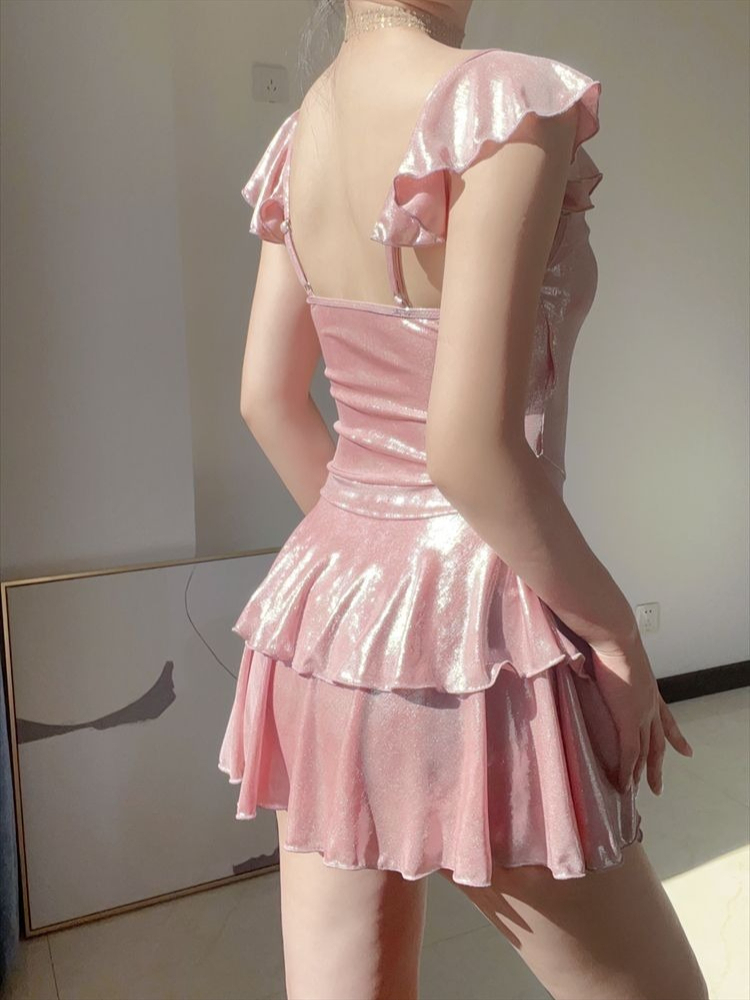 Skirts - Flatterende glanzende roze badkleding voor dames,