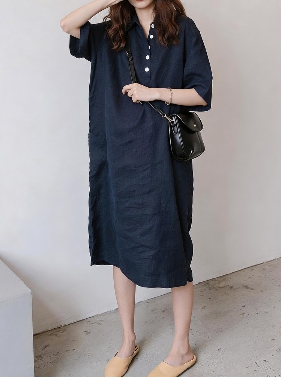 Dames katoenen linnen overhemd - Casual Loose Linen Shirt Dress recensie en prijs