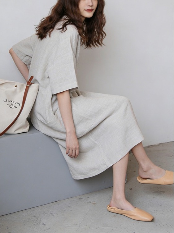 Dames katoenen linnen overhemd - Casual Loose Linen Shirt Dress recensie en prijs