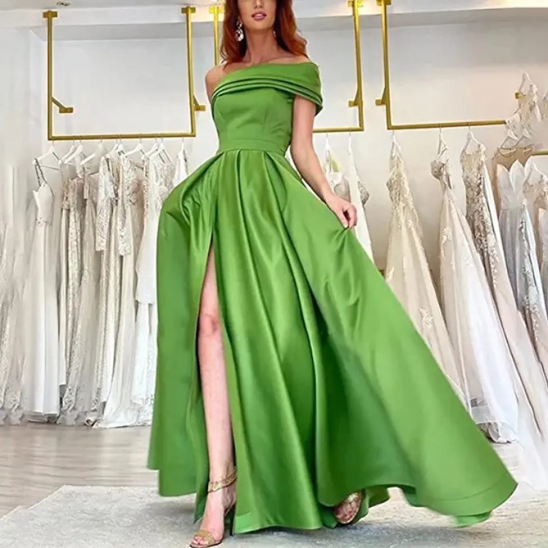 Elegante off-shoulder satijnen - Elegant Satin Evening Gown Split recensie en prijs