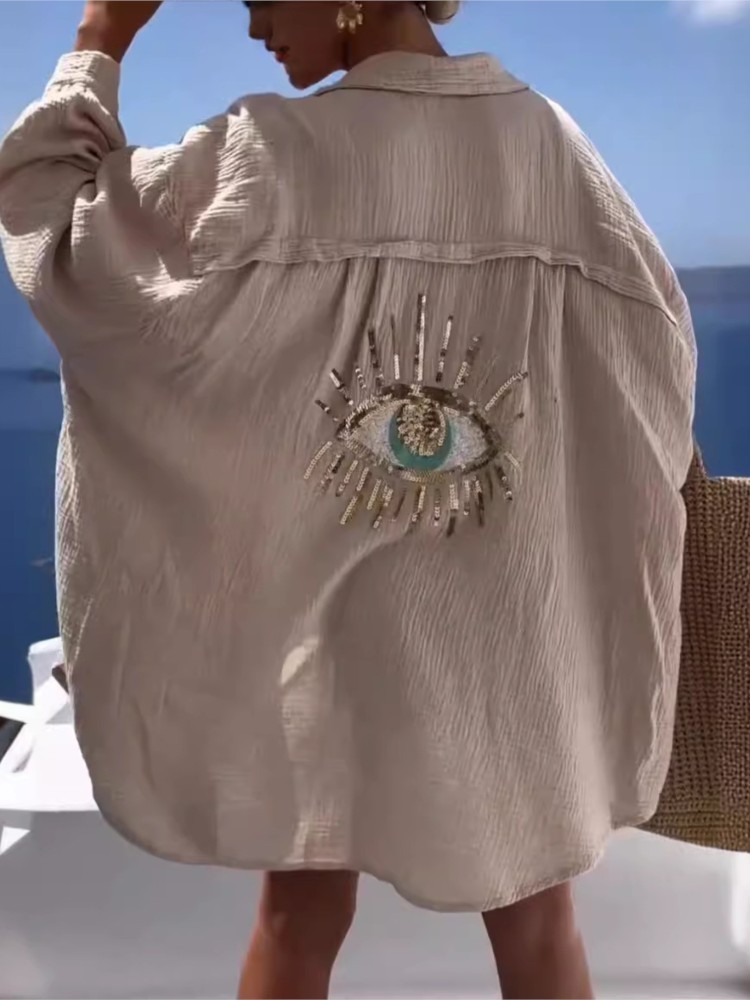 Zomer Casual Sequin Eye Shirt  - Casual Loose Linen Shirt Dress recensie en prijs