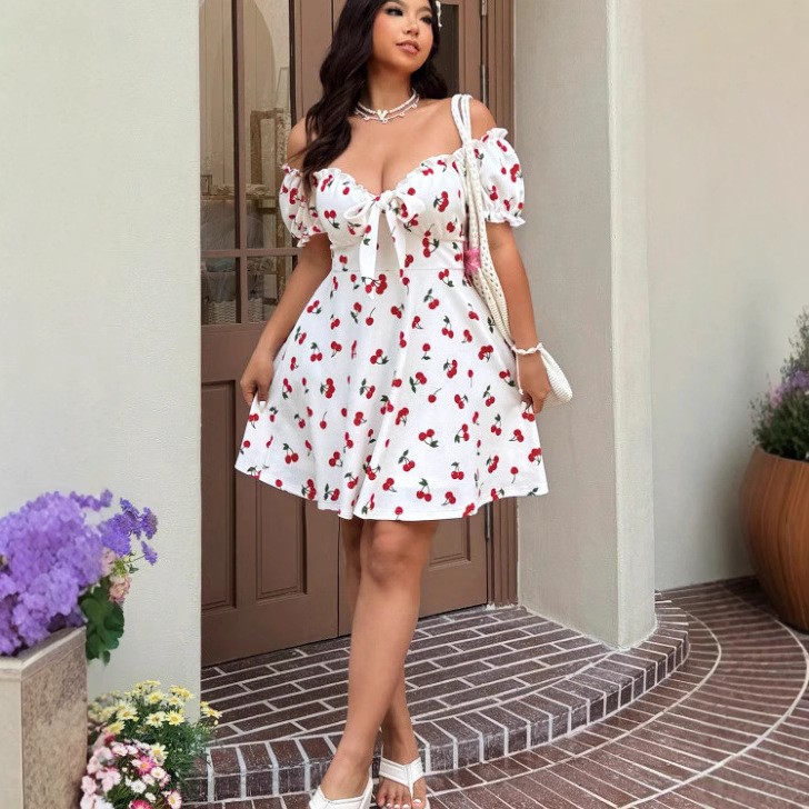 Zomerjurk voor dames met bloem - Off Shoulder Puff Sleeve Sundress recensie en prijs