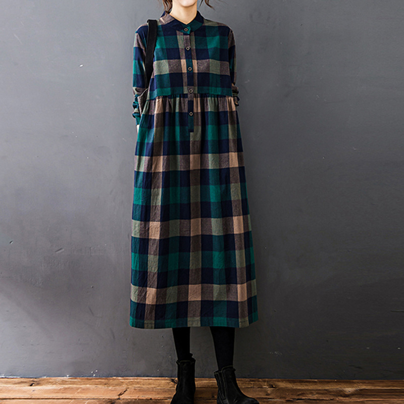 Dames Herfst Nieuwe Vintage Mo - Casual Loose Linen Shirt Dress recensie en prijs