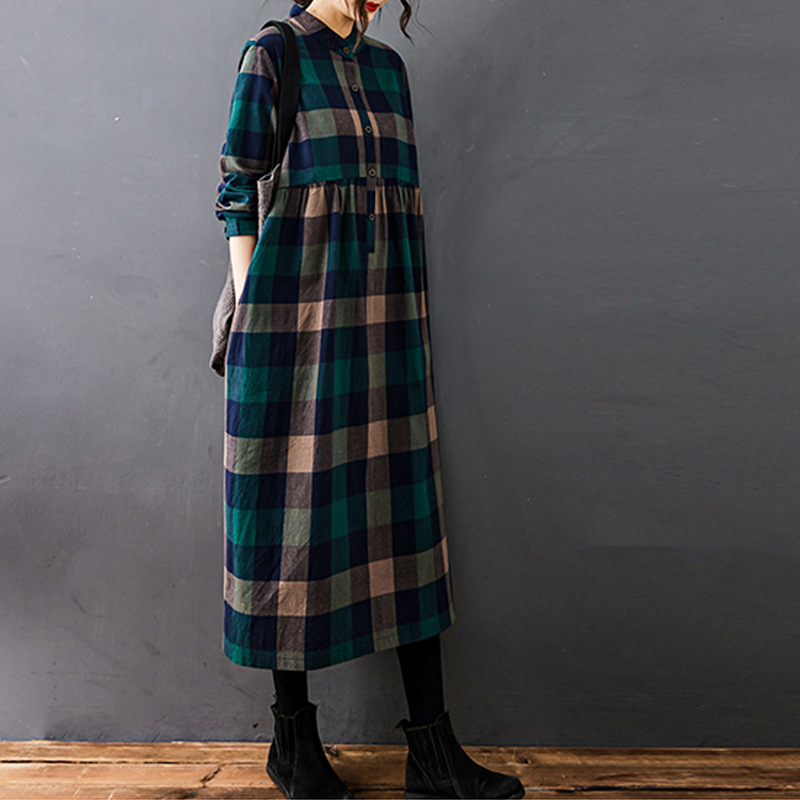 Dames Herfst Nieuwe Vintage Mo - Casual Loose Linen Shirt Dress recensie en prijs