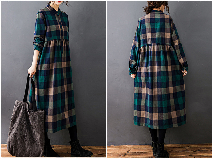 Dames Herfst Nieuwe Vintage Mo - Casual Loose Linen Shirt Dress recensie en prijs