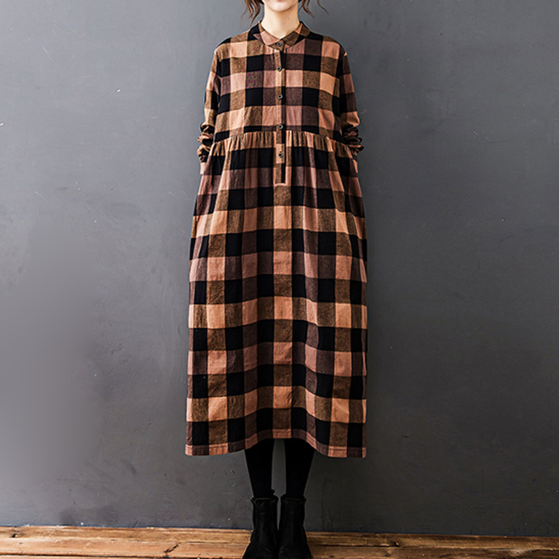 Dames Herfst Nieuwe Vintage Mo - Casual Loose Linen Shirt Dress recensie en prijs