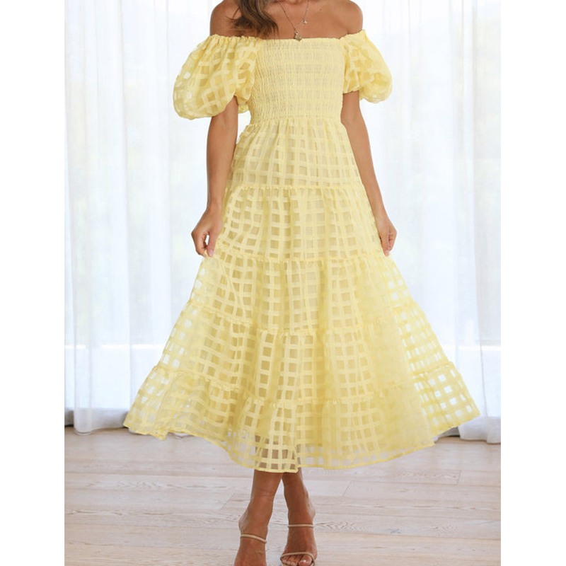 Elegante off-shoulder dames zo - Off Shoulder Puff Sleeve Sundress recensie en prijs